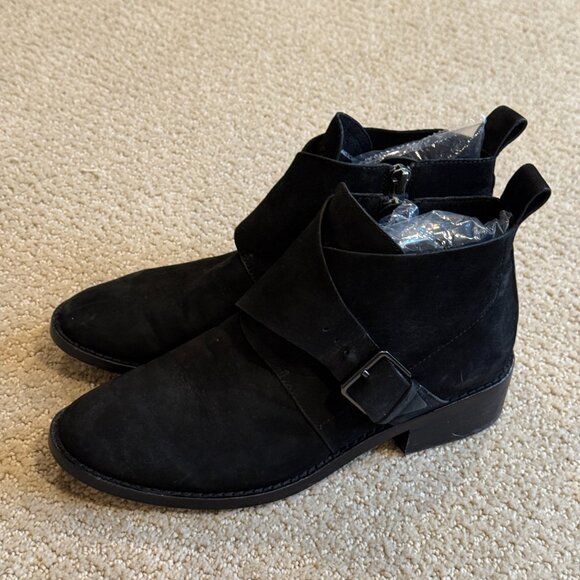Eileen Fisher Ankle Boots Savoy Nubuck Suede Leather Black Monk Strap Size 6.5 - Picture 6 of 11